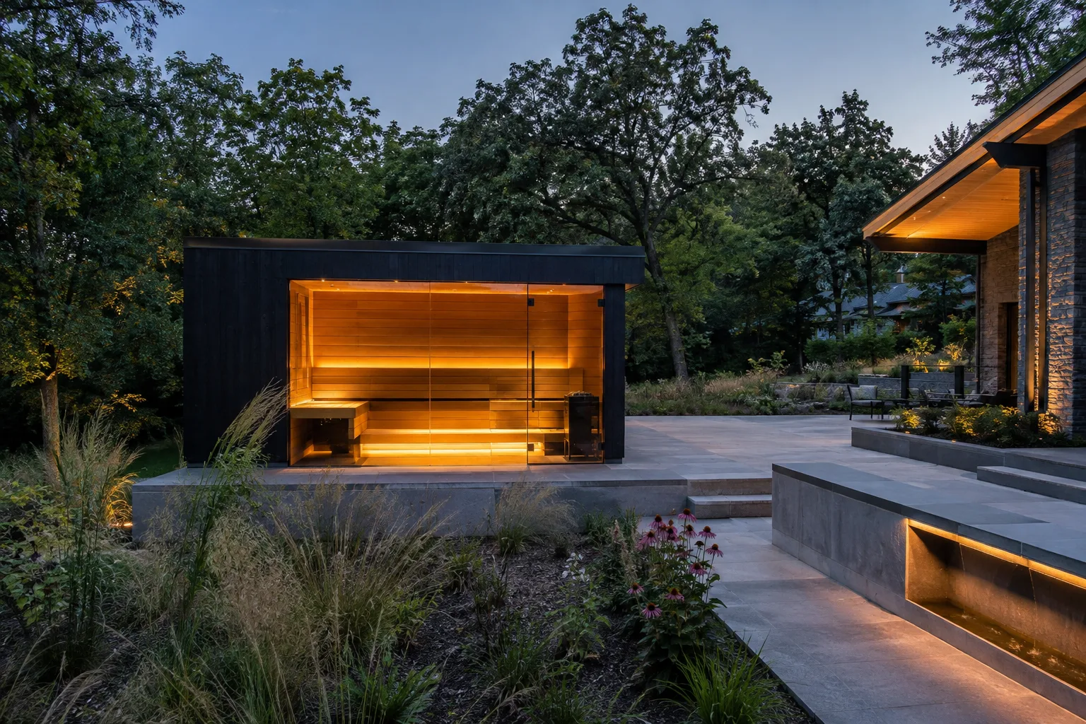 Dark timber garden sauna