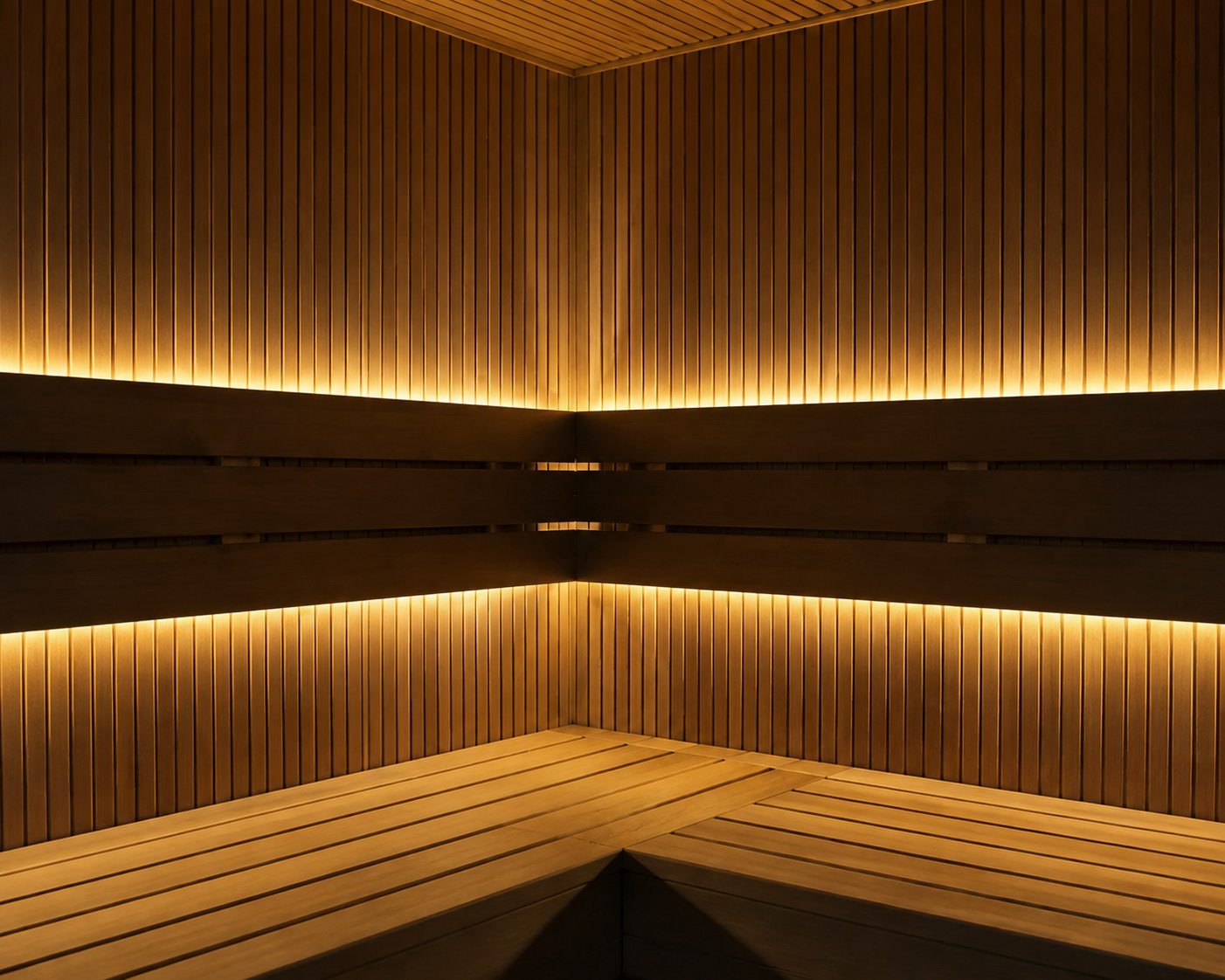 Bench craftsmanship, vertical wood rhythm and concealed-light detail.