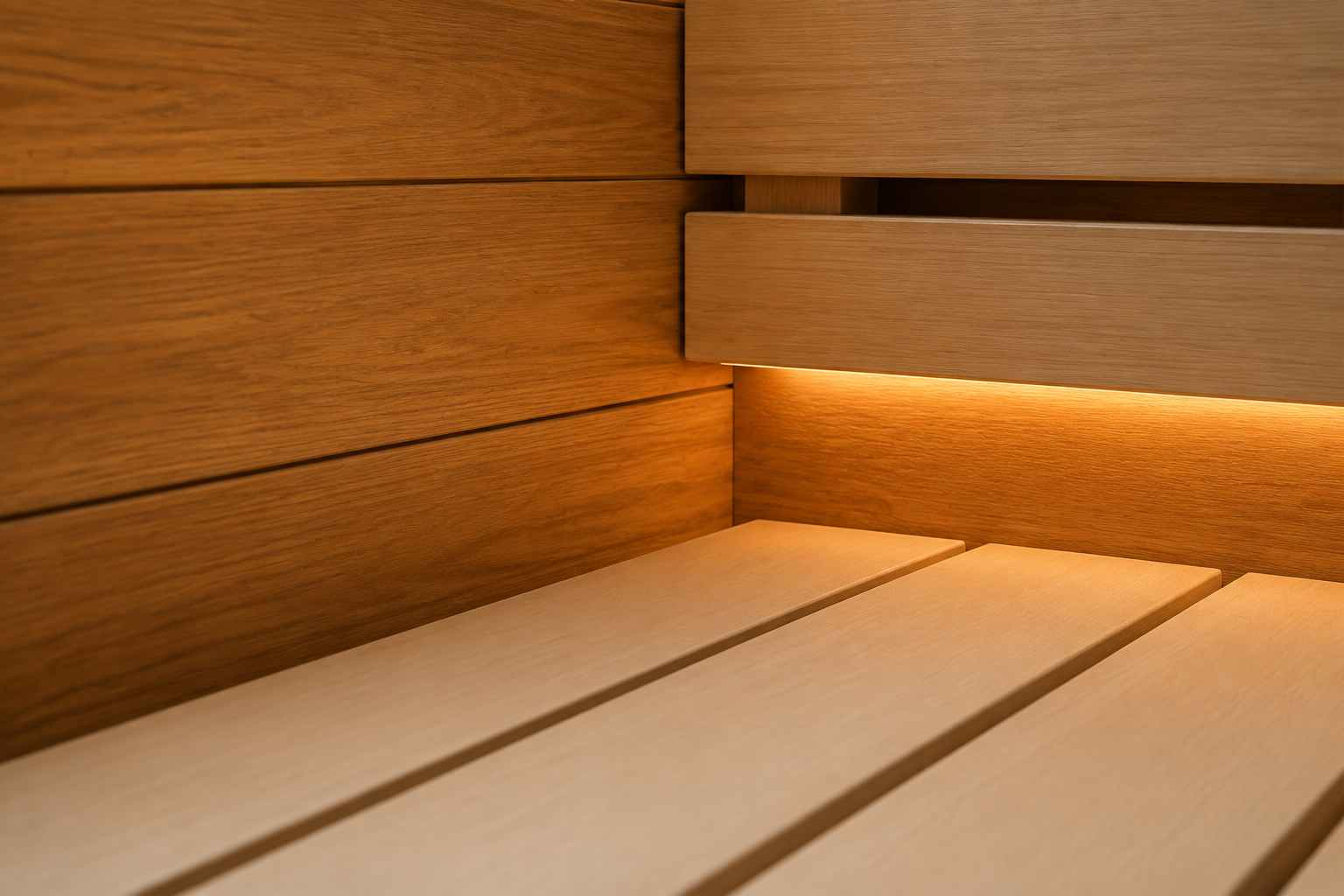 Western Red Cedar, light Abachi and concealed-light craftsmanship detail.