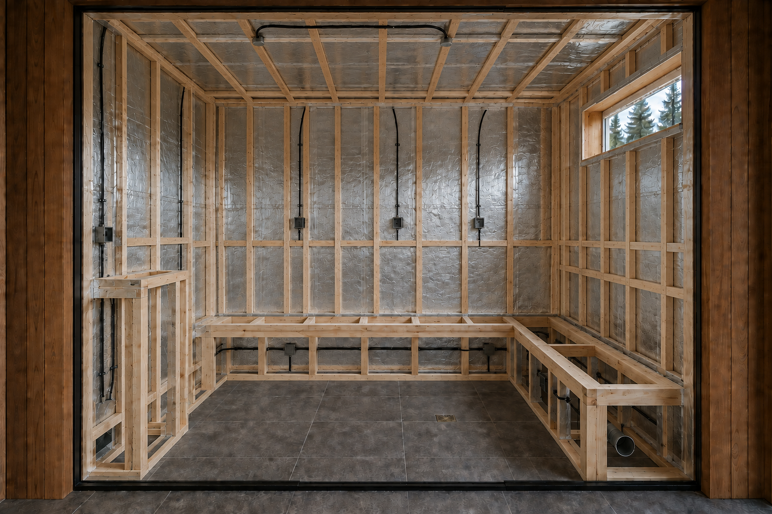Furring battens creating the ventilation gap and paneling support.