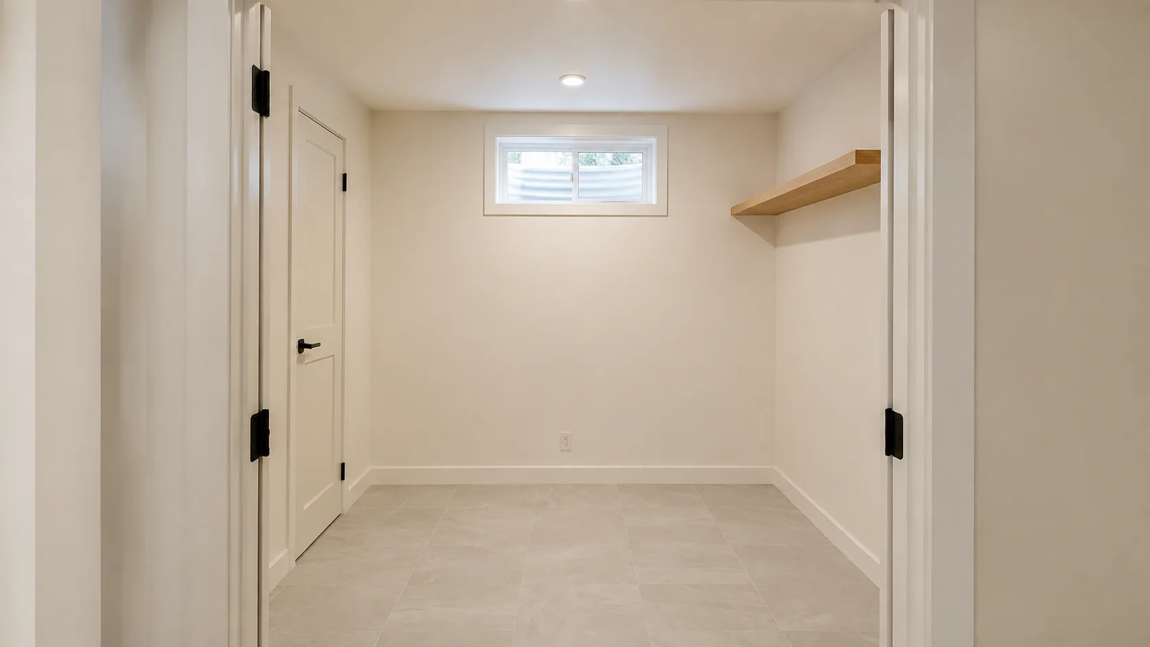 Compact unused basement utility room before conversion